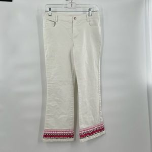 Lilly Pulitzer adjustable waist white pants trousers pink trim hem 12